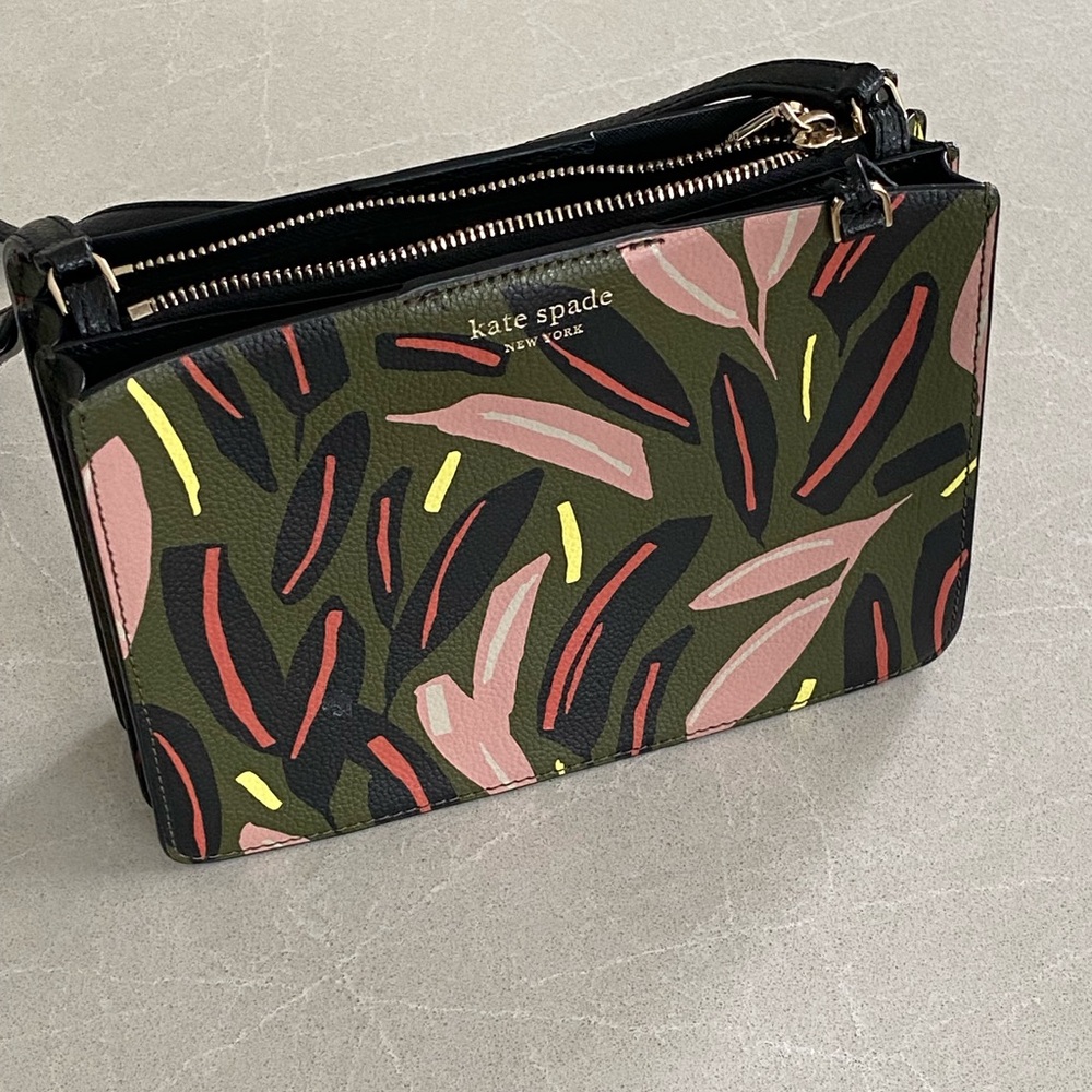 Kate Spade New York Eva Triple Gusset Crossbody Bag Saffiano Leather Feather